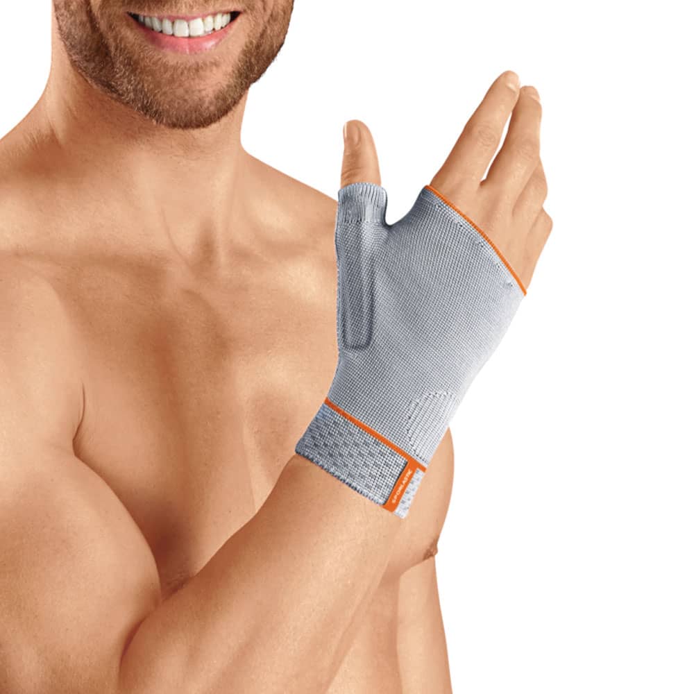 Sporlastic Handgelenkbandage Flexible Daumenstütze Detail grau Tragebild