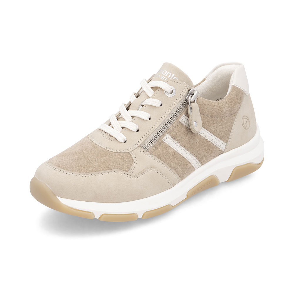 Remonte Damen Sneaker Beige mit weißen Streifen und weißer Sohle