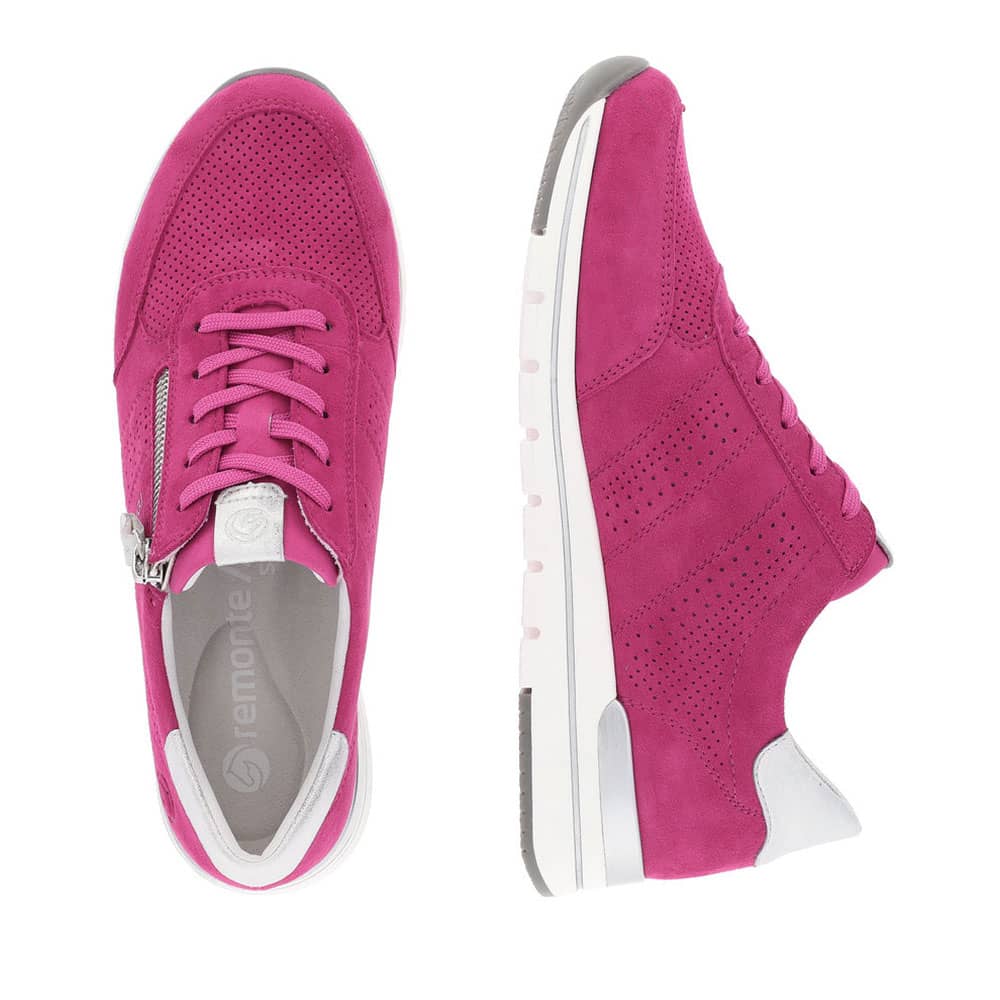 Remonte Damen Sneaker Pink Paar, einer seitlich, einer von oben