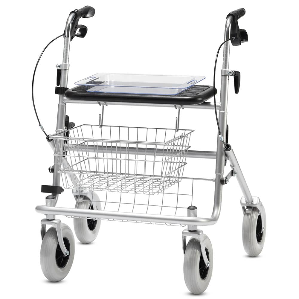 Bischoff und Bischoff Rollator B XXL mit Korb, Tablett und Stockhalter in silber